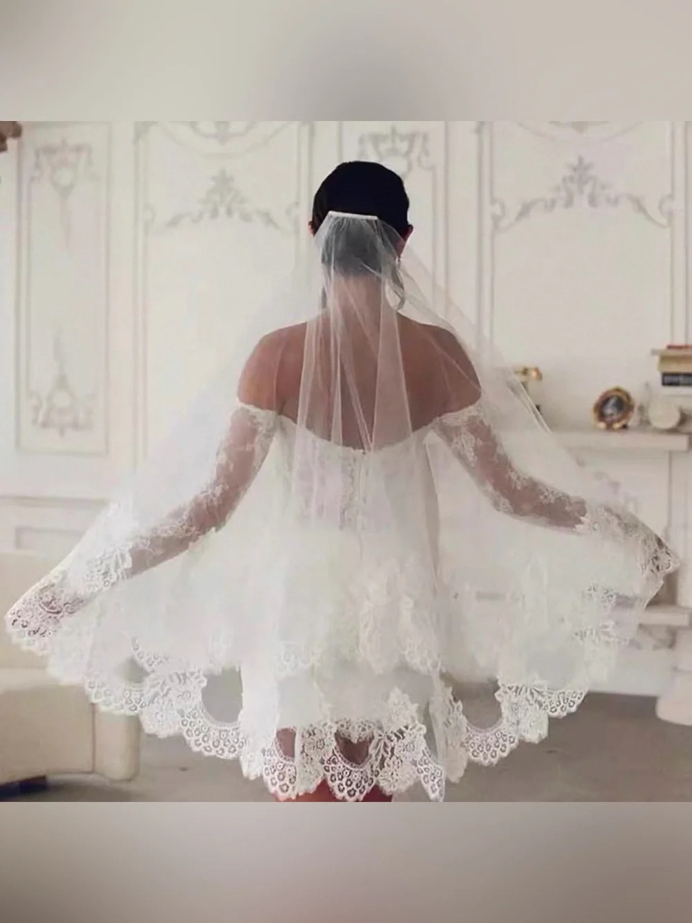 Two-Tier Floral Lace Wedding Veil with Comb